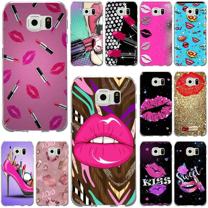 

Soft TPU Phone Cases Clean for Samsung Galaxy Note 2 3 5 8 9 S2 S3 S5 Mini S6 S7 S8 S9 S10 Edge Plus Lite Red Lips Lipstick Pink