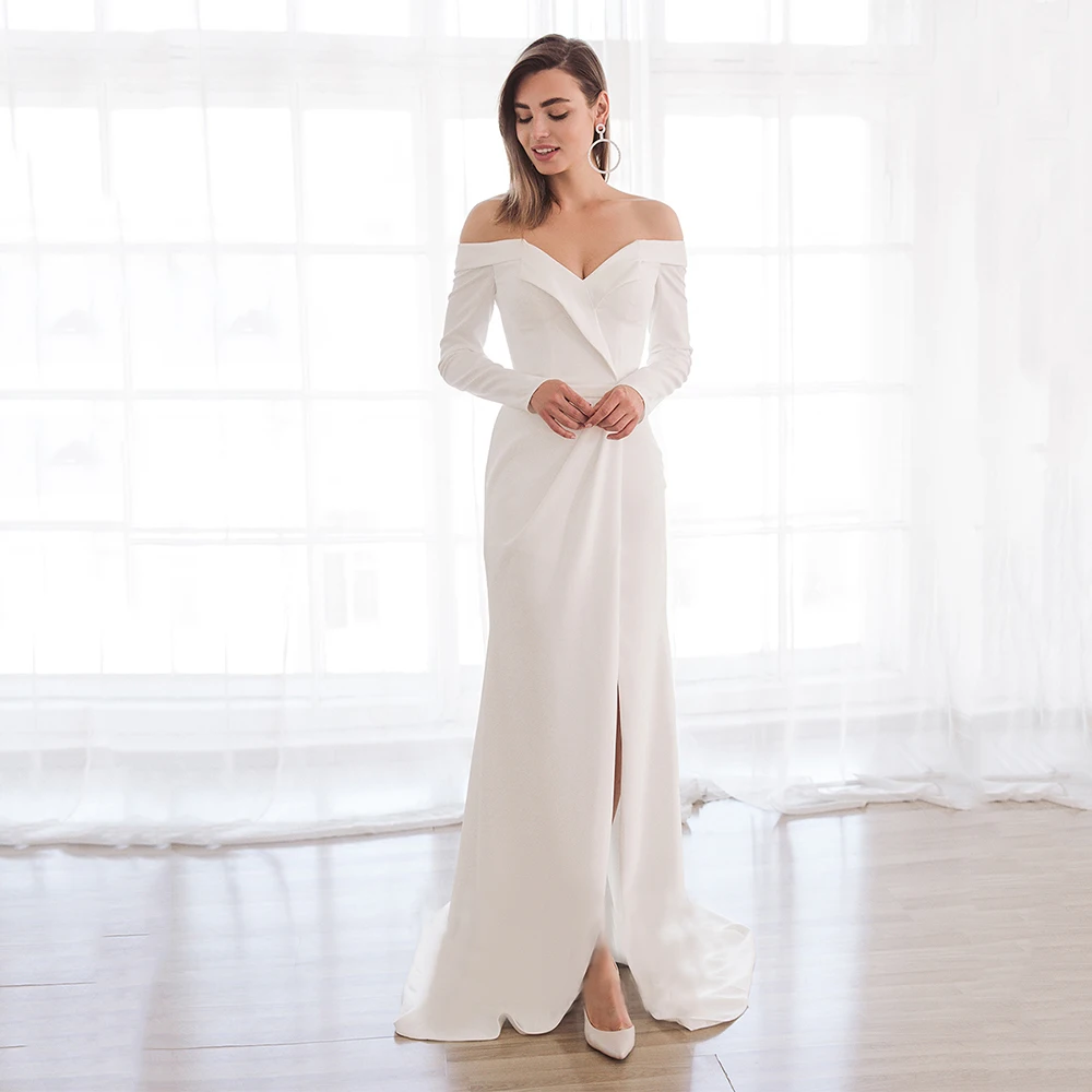 

Уникальный дизайн, простое ТРАПЕЦИЕВИДНОЕ свадебное платье с открытыми плечами, на молнии сзади, с сердечком, со шлейфом, 2023