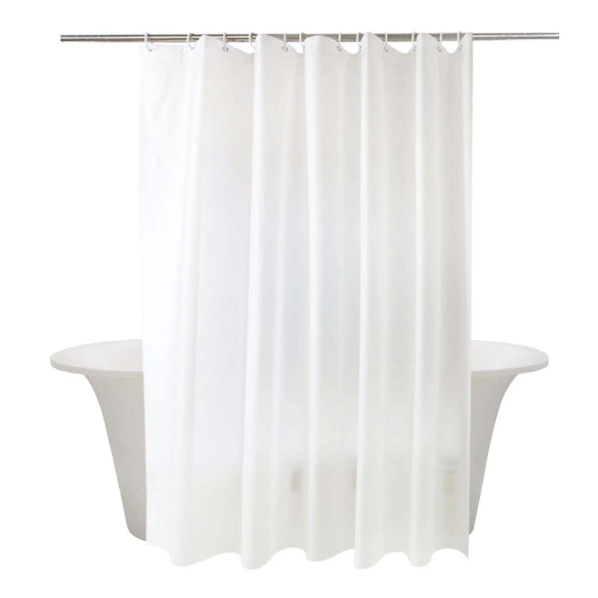 

White Shower Curtain Bathroom Decoration Home Hotel Luxury Solid Color Mould Proof Curtain