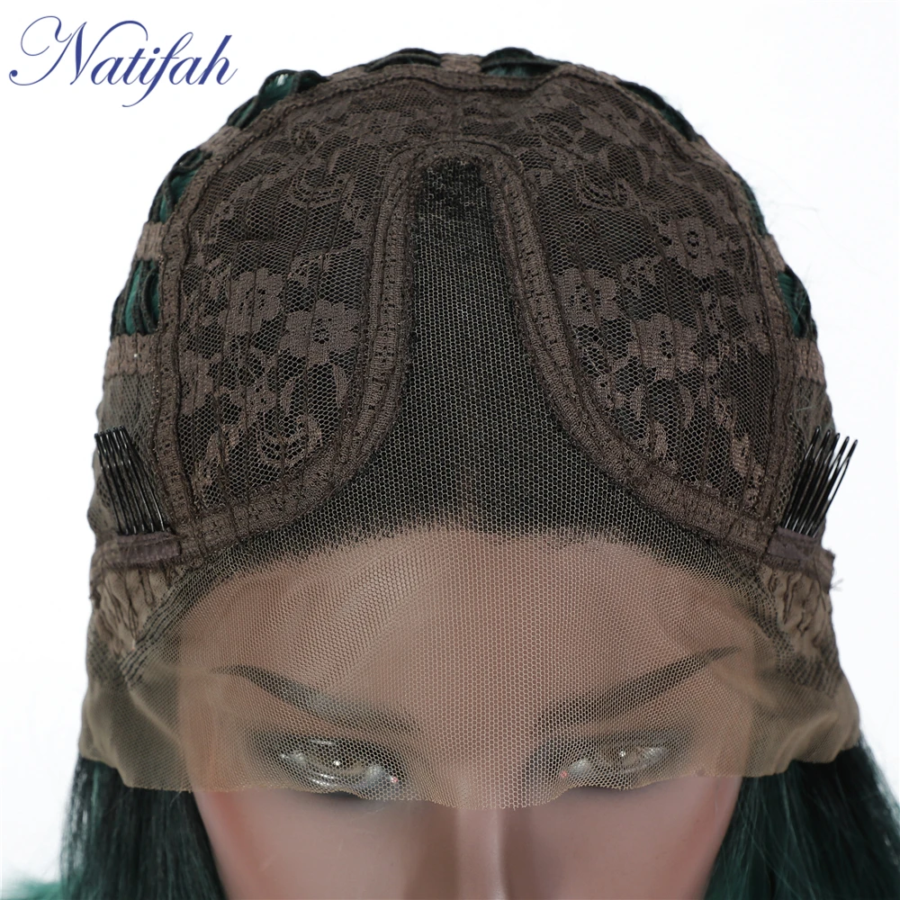 Natifah Ombre Bob Wig Short Straight Green Wig Synthetic Lace Front Wigs 150%Density Heat Resistant bobo Hairstyle Cosplay