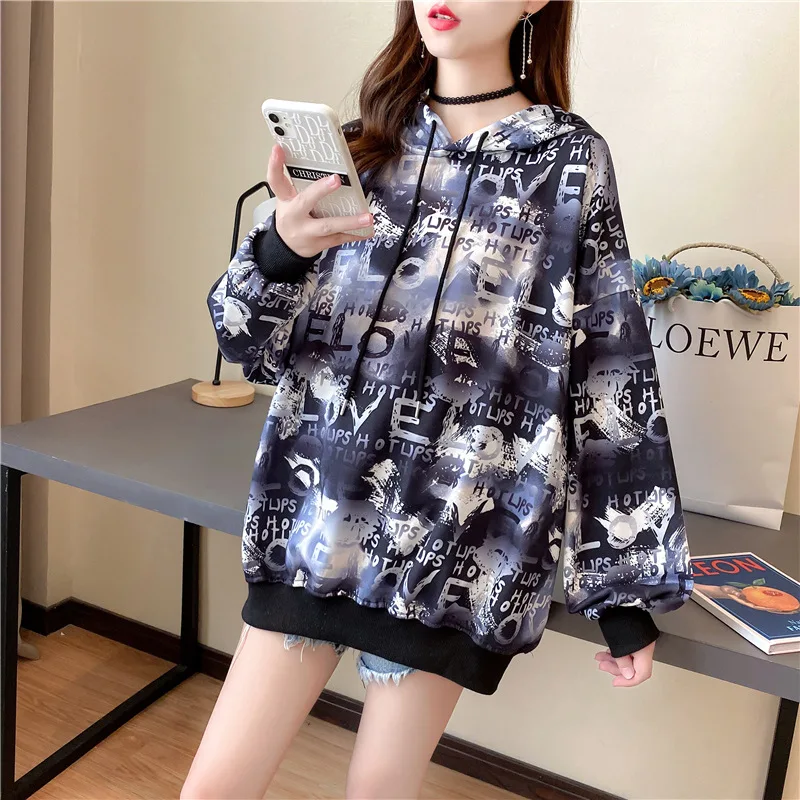 Women's loose Korean Tie Dye Hoodie Student Fall / Winter 2020 Trend Jacket Women's Lettered Slouchy Jacket Women's Hoodie