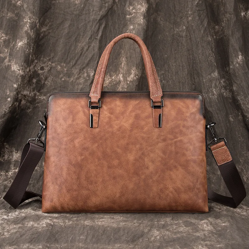 

Genuine Leather Cowhide Leather Briefcase Men's Retro Men Bag Large Capacity Messenger Bag Casual Man Handbag 4489