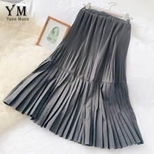 YuooMuoo Новинка женская элегантная юбка Осенняя плиссированная юбка с высокой талией Женская винтажная черная длинная юбка рабочая одежда юбка офисная