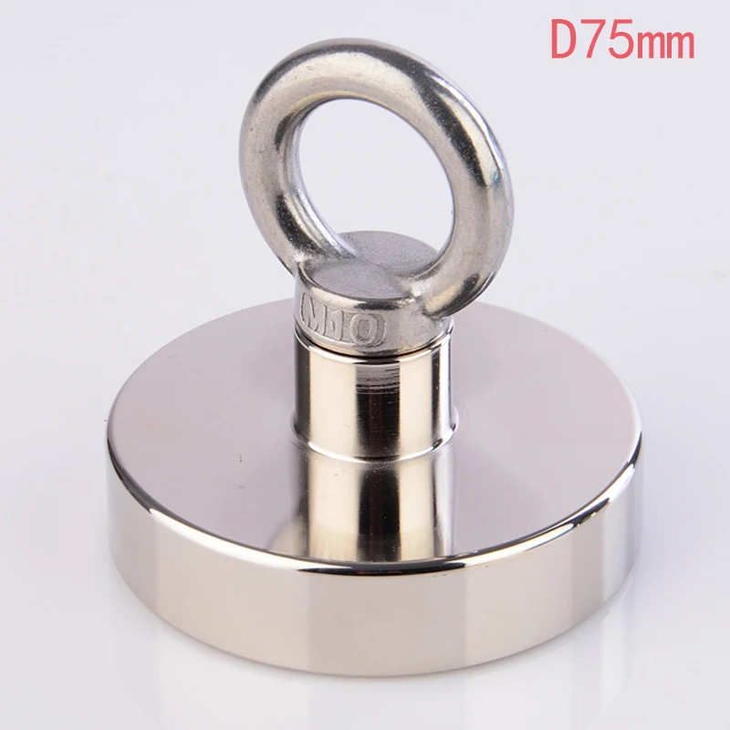 

D75L 200KG Powerful Neodymium Strong N52 Magnet Salvage Magnets Sea Fishing Magnet Magnetic Material Base with 20m Rope