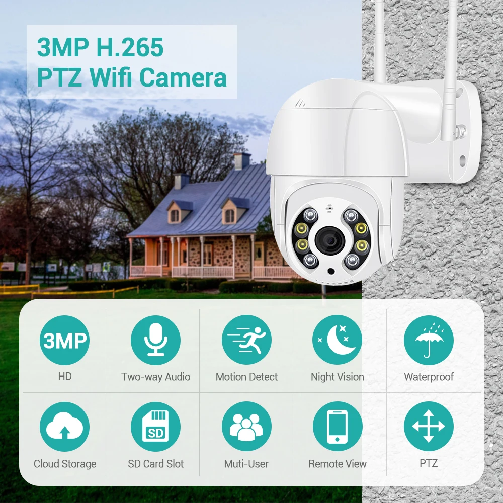 Rastreamento de ia H.265 sem Fio Super Mini Câmera Wifi - Wired Onvif ip 4xdigital Zoom Automático Detecção Humana Icsee 3mp Ptz 6 Segurança e Proteção