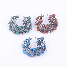AliExpress Hot Selling Accessories Creative Branch Inlaid Natural Stone Vintage Brooch Women's Christmas Corsage