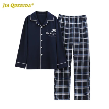 

New Long Sleeve Long Pants Sleepwear Fashion Style Casual Style Turn Down Collar Homesuit Homeclothes Sleepwear Man Pyjamas Set