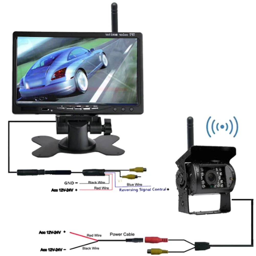 

Night Vision Waterproof Easy Install Metal Reversing Truck Universal Parking Backup 18 LED 7 Inch Monitor Rear View Camera Kit