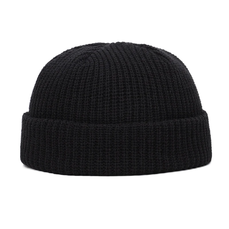 black skullies Knitted Hats for Women Skullcap Men Beanie Hat Winter Retro Brimless Baggy Melon Cap Cuff Docker Fisherman Beanies Hats For Men winter toque Skullies & Beanies