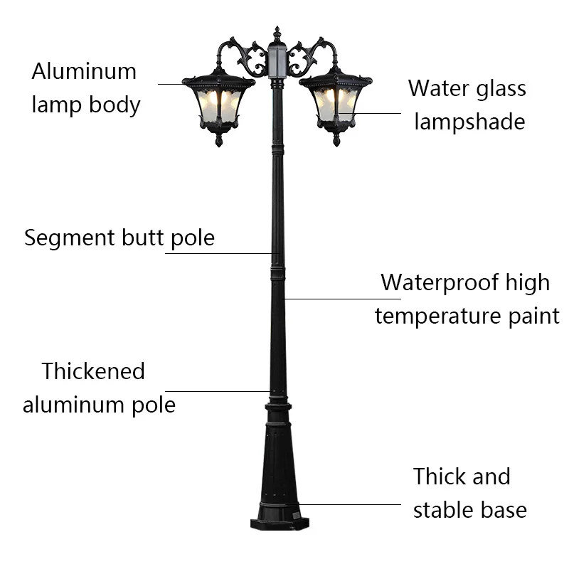 LED Street Lamp European Style Retro Waterproof Garden Lamp Outdoor Villa  Lawn Community High Pole Landscape Lamp Street Light