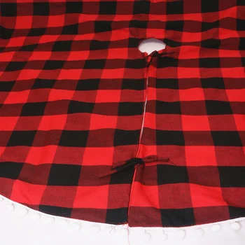 

Christmas Tree Skirt Red And Black Plaid Design With White Pom Poms Xmas Tree Decorative Apron Mat Holiday Home Decor Supplies