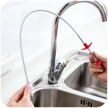 

Household Sink Drain Dredge Pipeline Stick Hook Chain Kitchen Bathroom Hair Cleaning Tool Spring Dredging#D