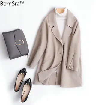 

BornSra New 2020 High Quality Double Sided Cashmere Coat Korean Japanese Fashion Soft Style Woolen Women's Coat For Winter