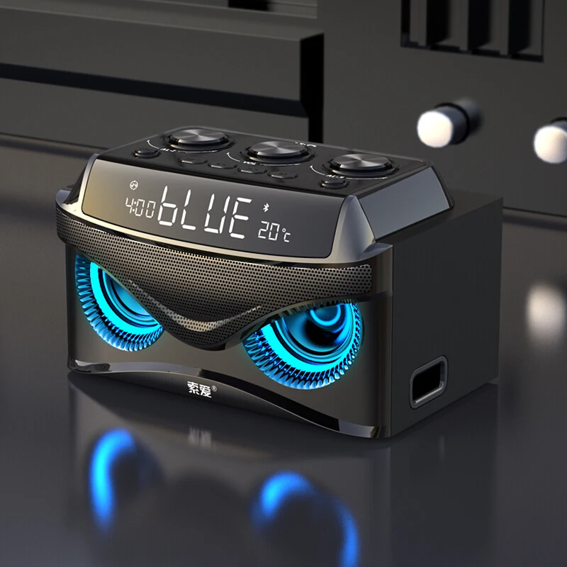  Soaiy S68 Wireless Speaker Mic Portable Bass LED Alarm Clock FM Radio Support TF Car Picnic Dance B