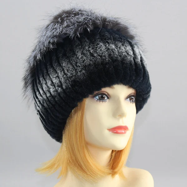 Hot Sell Winter Lady Beanie Hat Women Real Rex Rabbit Fur Hats Knitting Thicken Fur Hat Female Luxury Fox Fur Cap Beanies - Color: Color 8