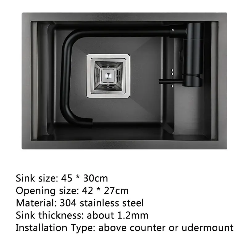 Hidden black Kitchen sink Single bowl Bar Small Size sink Stainless Steel Balcony sink Concealed black kitchen sink Bar sink images - 6