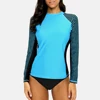 Anfilia-traje de baño de manga larga para mujer, traje de baño a rayas con Rashguard, trajes de surf de retazos, para correr, UPF50 + ► Foto 2/6