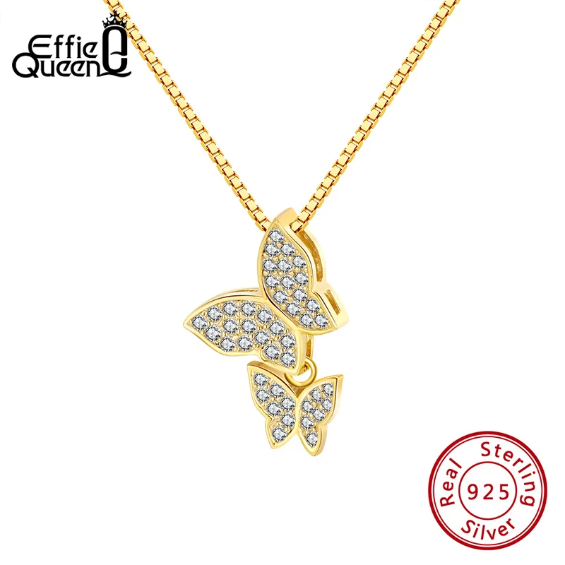 

Effie Queen Delicate Pendant Necklace 925 Sterling Silver AAAA Cubic Zircon With Butterfly Shape For Women Jewerly Gift BN191