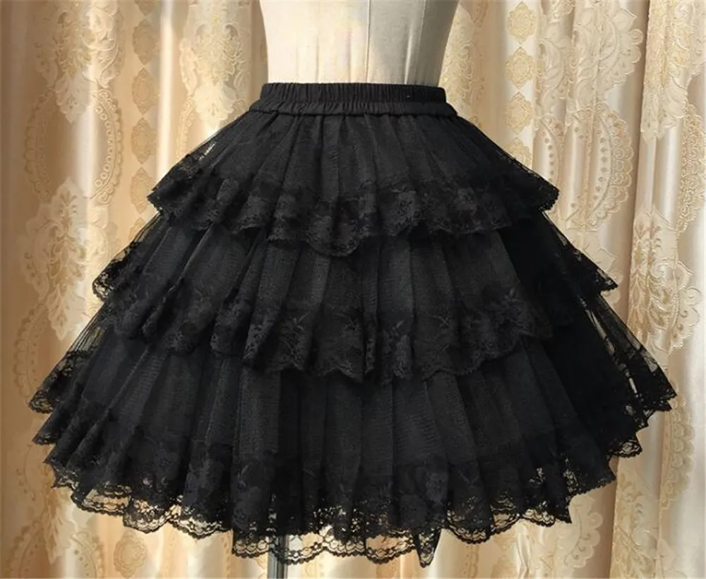 Милая Белая/черная юбка для косплея трехслойная кружевная Нижняя юбка в стиле "Лолита"/юбка-пачка B358