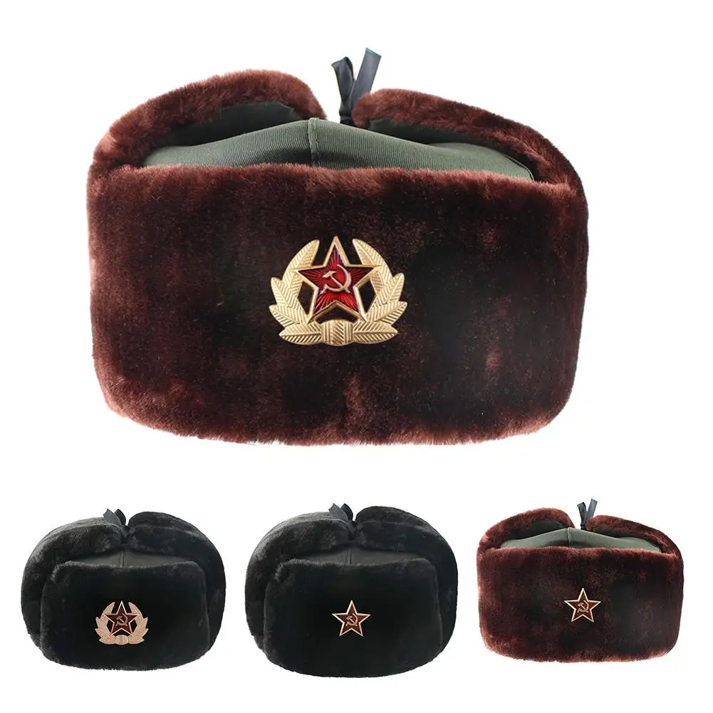 

2020 Unisex Star Badge Earflap Soviet Hat Thicken Warm Windproof Riding Snow Cap free shipping