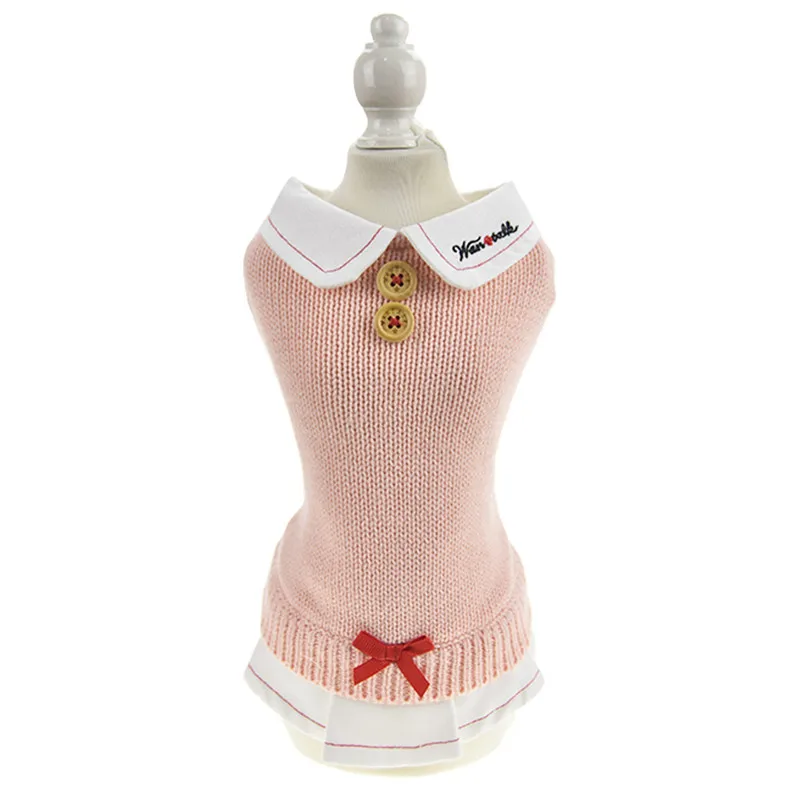 Pink Dog Sweater Dress Winter Warm Cat Princess Party Pet Knitwear Shirt Knit Clothes for Yorkie Pugs | Дом и сад