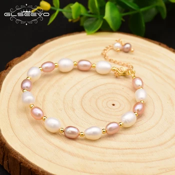 

GLSEEVO Minimalist Handmade Natural Freshwater Pink Pearl Adjustable Bracelet For Women Girlfriend Party Fashion Jewelry GB0123