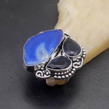 

Hermosa Natural Unique Blue Druzy Shiny Topazz Band Ring Size 7 A864