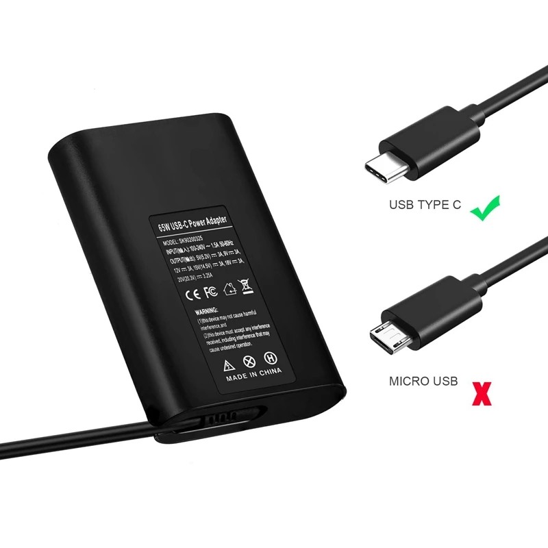 65W 20V 3.25A USB-C адаптер питания зарядное устройство для Dell LA65NM170, 2YKOF Dell Latitude 12 7275, Dell Latitude 13 7370 и других типов