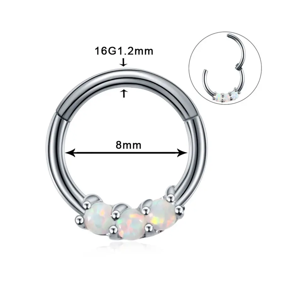 1PC Steel Opal Nose Septum Hoop Crystal Ear Helix Clicker Piercing Ear Cartilage Tragus Conch Daith Rook Piercing Nariz Jewelry