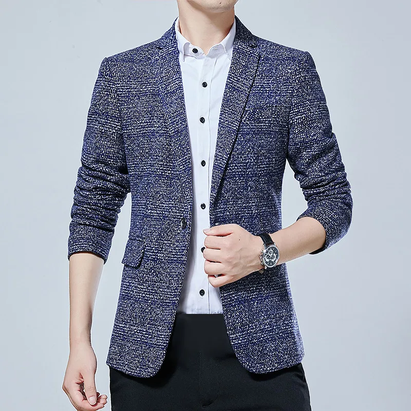 Men's blazer casual Korean fashion small plaid print autumn and winter Plus size M-5XL urban banquet thickening suit jacket Men's blazer casual Korean fashion small plaid print autumn and winter Plus size M-5XL urban banquet thickening suit jacket