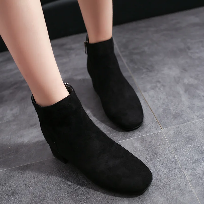 

Boots Women's 2019 New Style WOMEN'S Shoes Autumn & Winter Korean-style round-Toe Side Zipper Short Semi-high Heeled Martin Boot