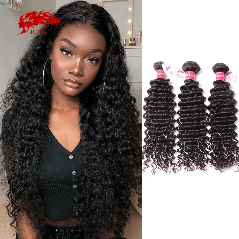 Ali rainha onda profunda brasileiro não processado virgem cabelo humano cru tecer extensão pacote trama cor natural 30 Polegada duplo desenhado