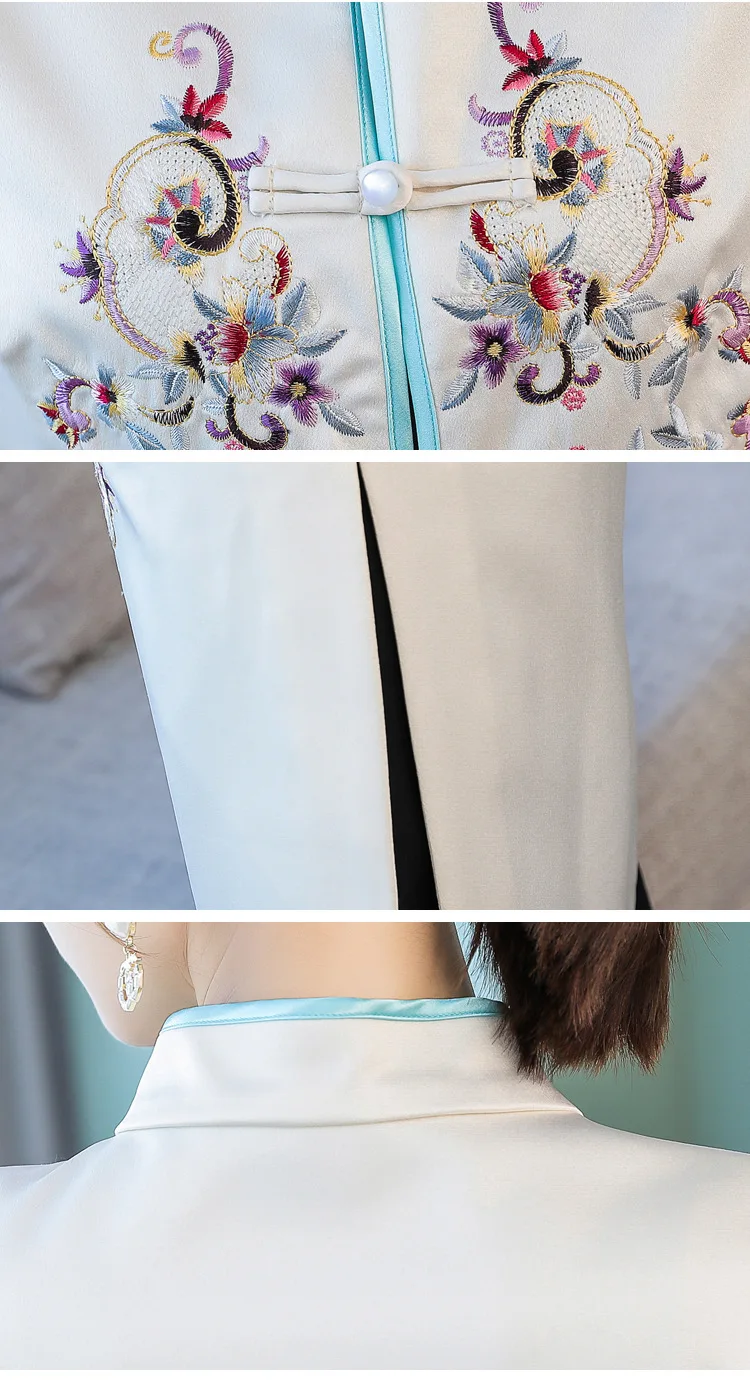 Китайский стиль Cheongsam пальто весенняя одежда стиль элегантный шелковый вышитый китайский стиль Улучшенный китайский костюм топы