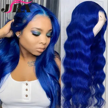 

Transparent Lace Wigs Blue Color Loose Wave Lace Front Human Hair Wigs Preplucked Peruvian Hair Lace Closure Wig 180 Density