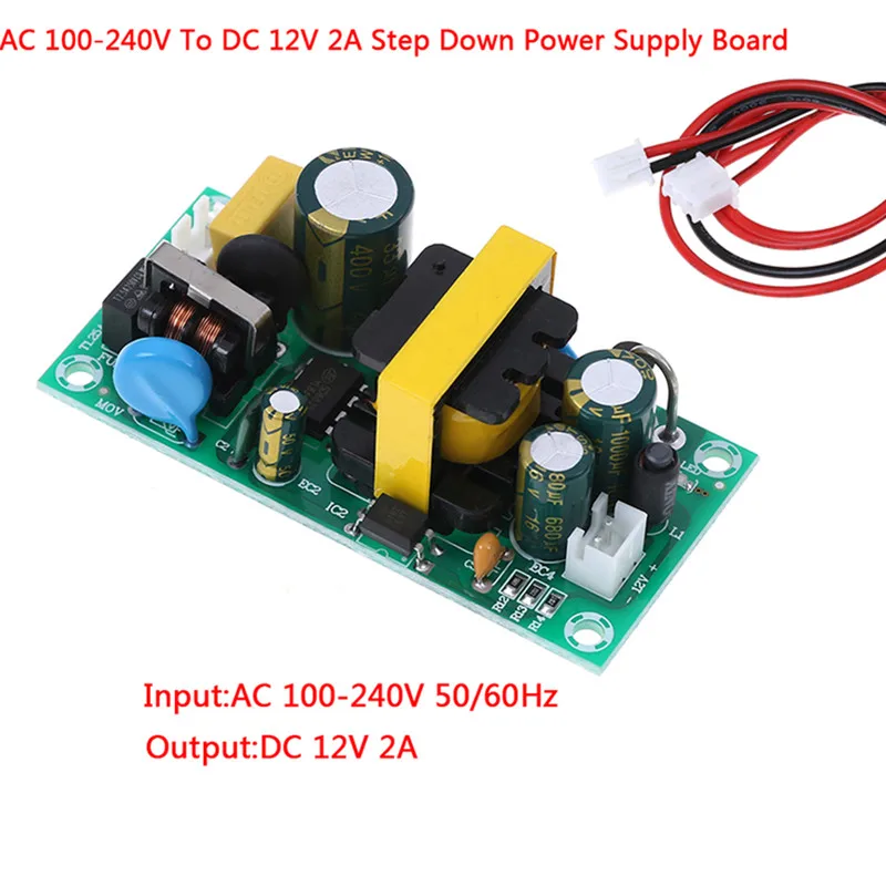 AC DC 100-240V To 12V 2A Converter Isolated Step Down Power Supply Board With Wires
