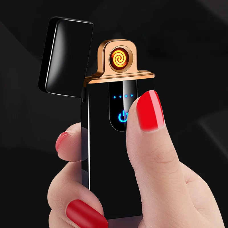 Ультратонкая металлическая сенсорная usb зарядка ветрозащитная Зажигалка для