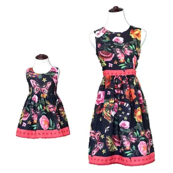 

Mother Daughter Runway Dress Mom Girls Flower Vest Dresses 2020 Summer Mommy girl Match Twinning Party Dress Family Look Outfits