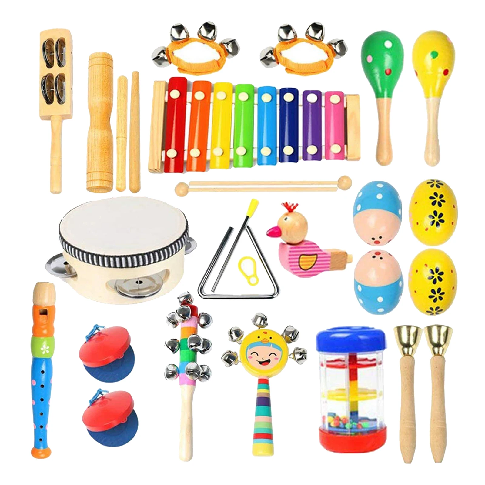 Buself Toddler Musical Instruments 15 Types 25pcs Wooden Percussion Instruments 