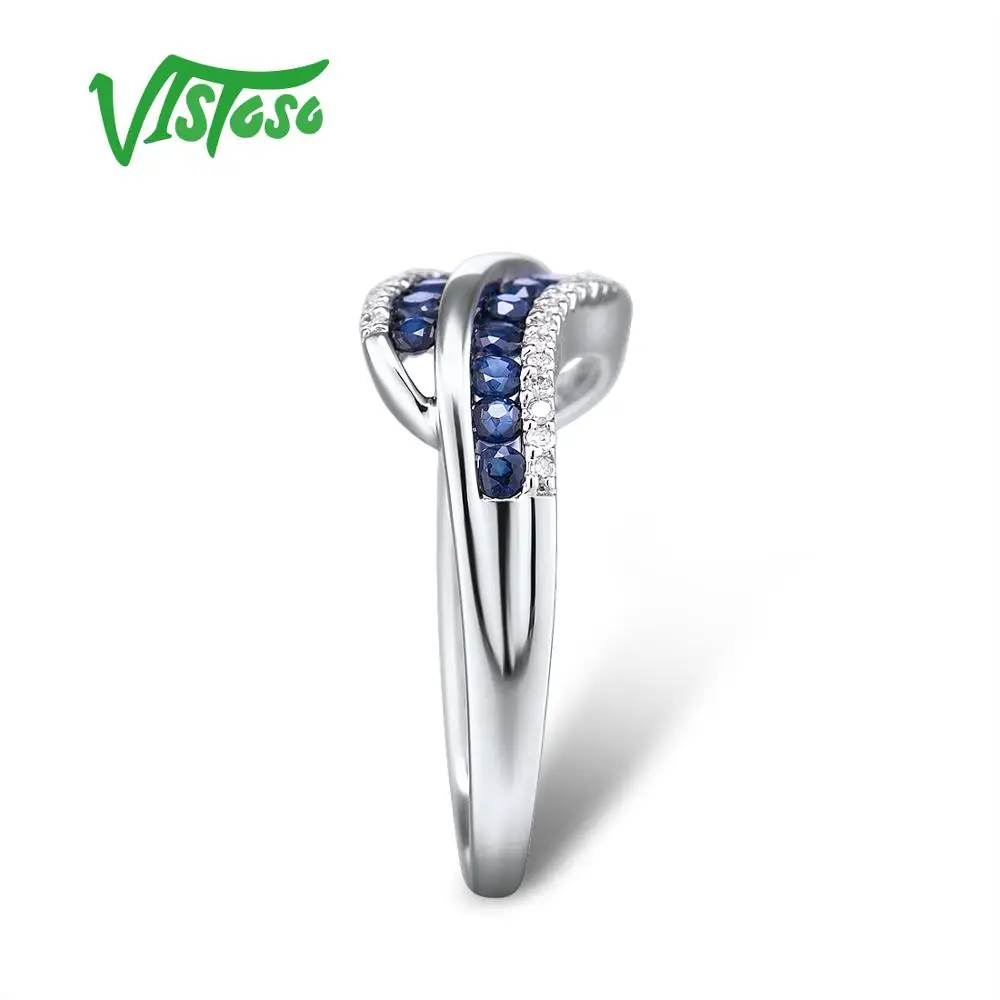 VISTOSO Gold Rings For Women Genuine 14K 585 White Gold Ring Sparkling Diamond Natural Blue Sapphire Luxury Trendy Fine Jewelry