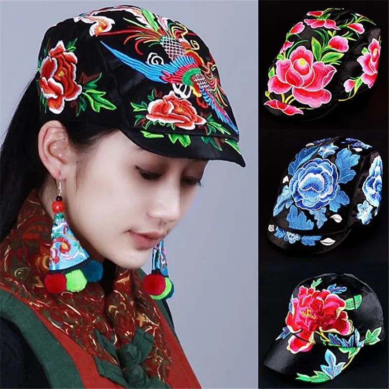 

Women's Beret, Bohemian National Style Embroidered Satin Hat, Outdoor Leisure Cap, Four Seasons Cap, Tourist Cap
