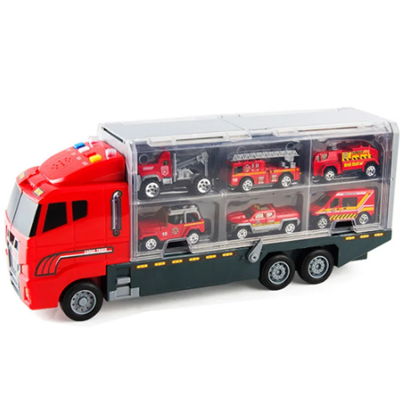 Большой грузовик и 6 шт. мини литой автомобиль модель 1: 64 масштабные Игрушки транспортные средства Перевозчик грузовик инженерные игрушки для детей мальчиков - Цвет: Red