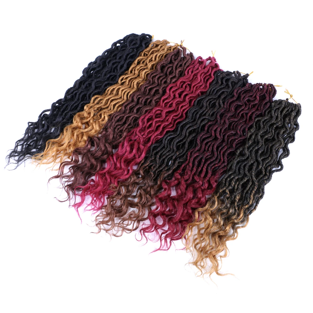 Mtmei Hair Goddess Faux Locs Crochet Hair 18&ldquo; 24Strands Wave Dreadlocks Black Brown Burgundy Ombre Braiding Extensions