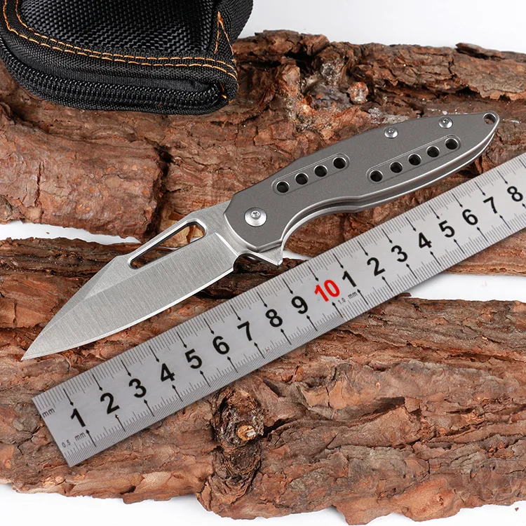 

Folding Knife KESIWO KH12 Titanium handle D2/Damascus blade Bearing Flipper EDC Knife Utility Outdoor Camping knife hand tools