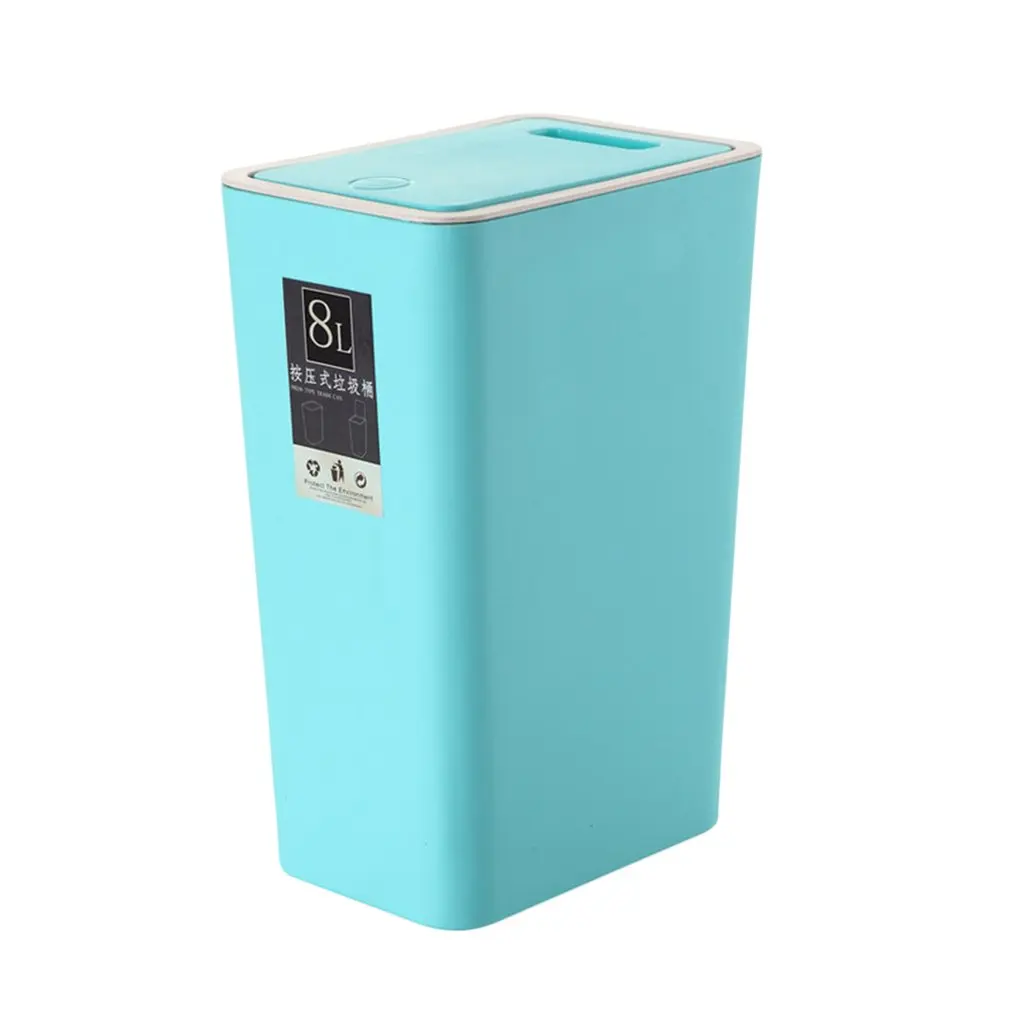 Современный дизайн 8л пластиковая урна для мусора нажимная Крышка Дизайн Дома кухни офисная корзина для мусора Гостиная Туалет корзина для ненужных бумаг - Color: sky blue