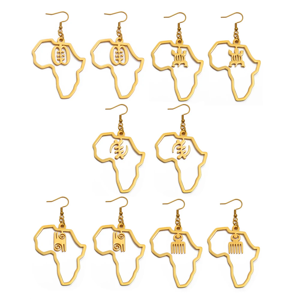 

Anniyo (One Pair) African Cultural Symbol Big Earrings Gold Color Stainless Steel Adinkra Gye Nyame Earrings Ethnic Jewelry