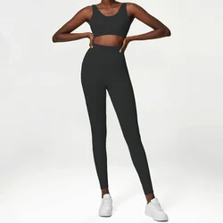Women's Sexy Tight-Fitting Yoga and Fitness Set with Bra and High Waist Leggings - L (Black)