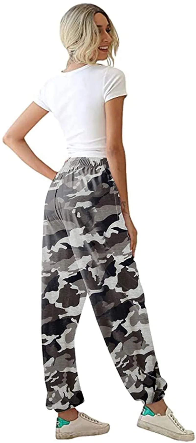 Women Loose Trousers, Summer High Waist Pants with Side Pockets Casual Style Workout Clothes