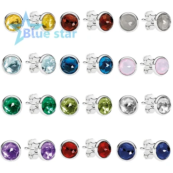 

Bule Star 100% 925 Sterling Silver pandoras December Crystal Birthstone BDroplets Stud Earrings Free shipping