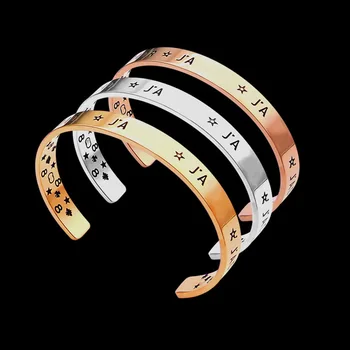 

Jewelry wholesale JA letter lettering C-shaped opening Bracelet women's black drop oil Pentagram bee 8-character Bracelet