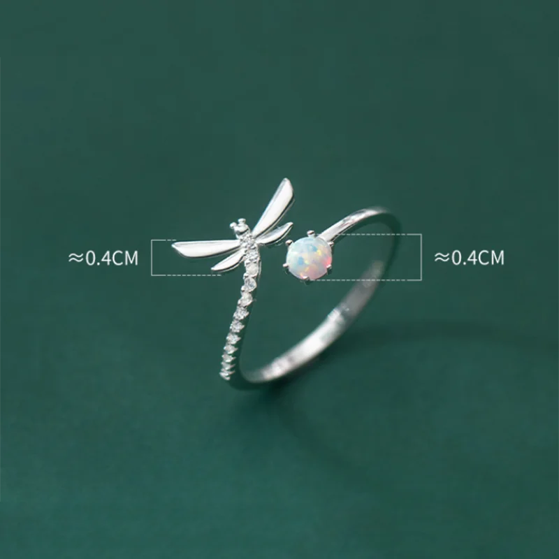 925 Sterling Silver Bohemian Opal Zircon Dragonfly Open Rings For Women